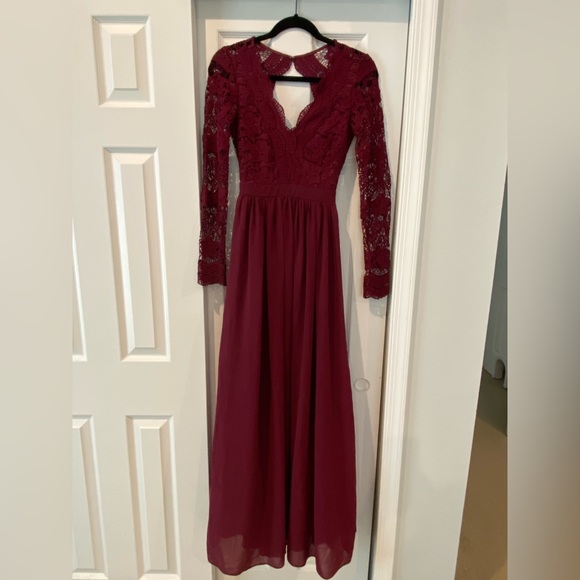Lulus | Dresses | Awaken My Love Burgundy Long Sleeve Lace Maxi Dress Xs |  Poshmark